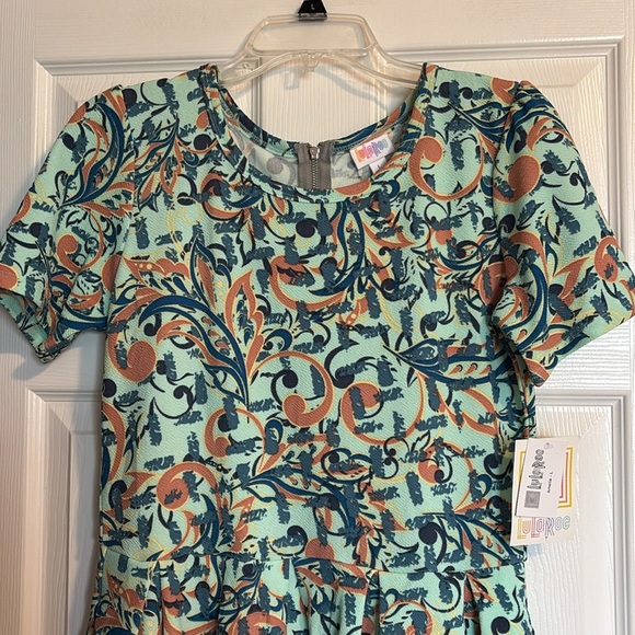 LuLaRoe Amelia NWT women’s teal floral pleated knee length dress size large - Picture 2 of 12